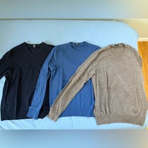Uniqlo Men's Sweater Lot - Navy, Blue, and Brown